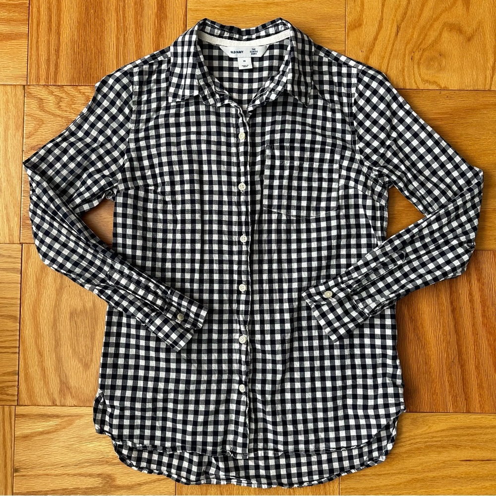 Navy Gingham 100% Cotton Button Down Blouse